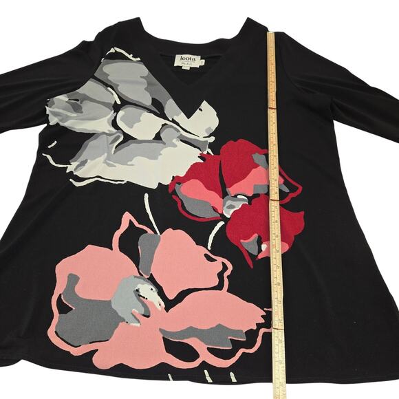 Leota Dia + Co Womans 1L 1X Floral Top Stretch Knit Statement Artsy Travel Work - Picture 5 of 9